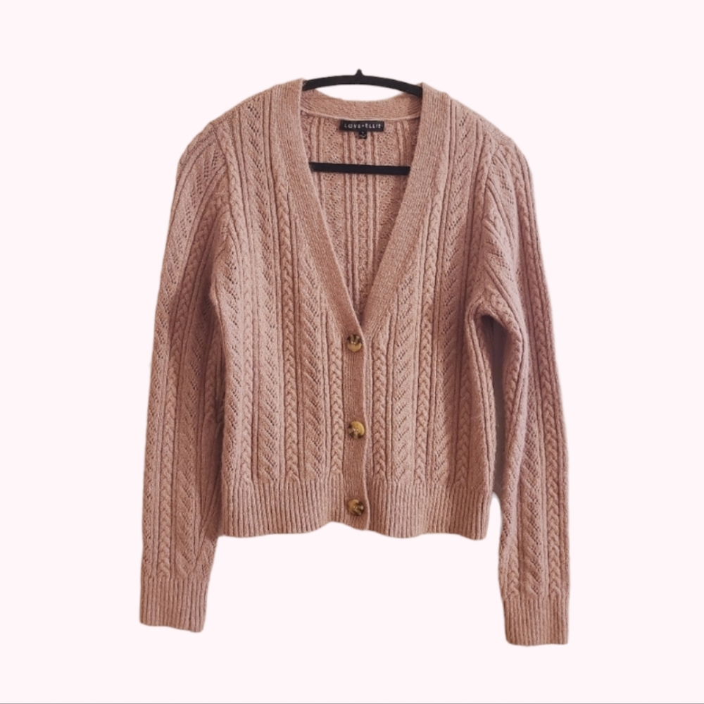 Cottagecore Love Ellie Brown Pink Cable-Knit Chunky Cardigan